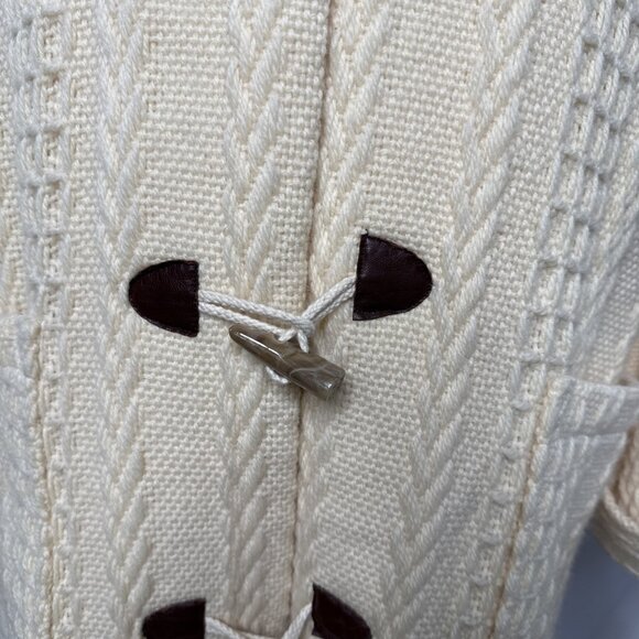 Branigan Weaver Wool Coat M Cream Toggle Buttons Cable Knit Cardigan Fisherman - Picture 8 of 15